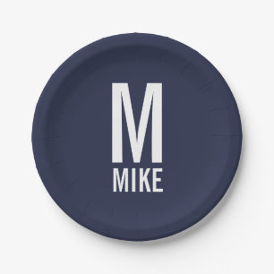 Modern Personalised Bold Monogram and Name Paper Plate