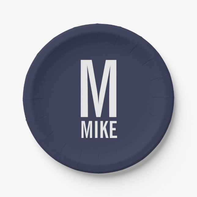 Modern Personalised Bold Monogram and Name Paper Plate (Front)