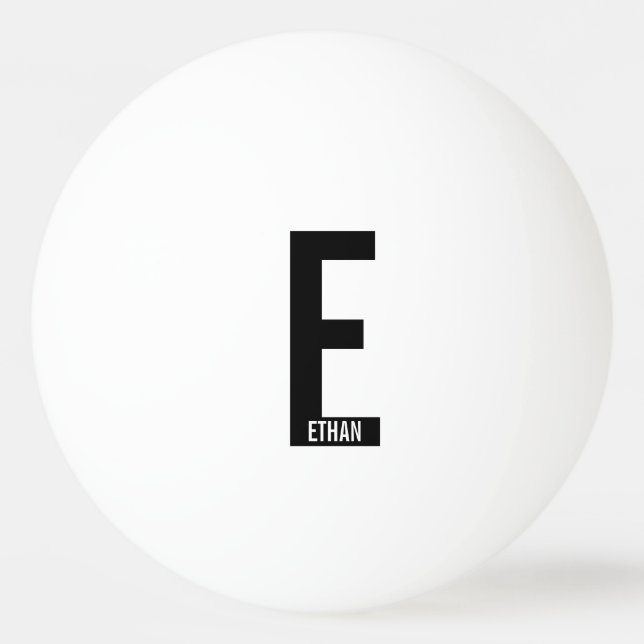 Modern Personalised Bold Monogram and Name Ping Pong Ball (Front)