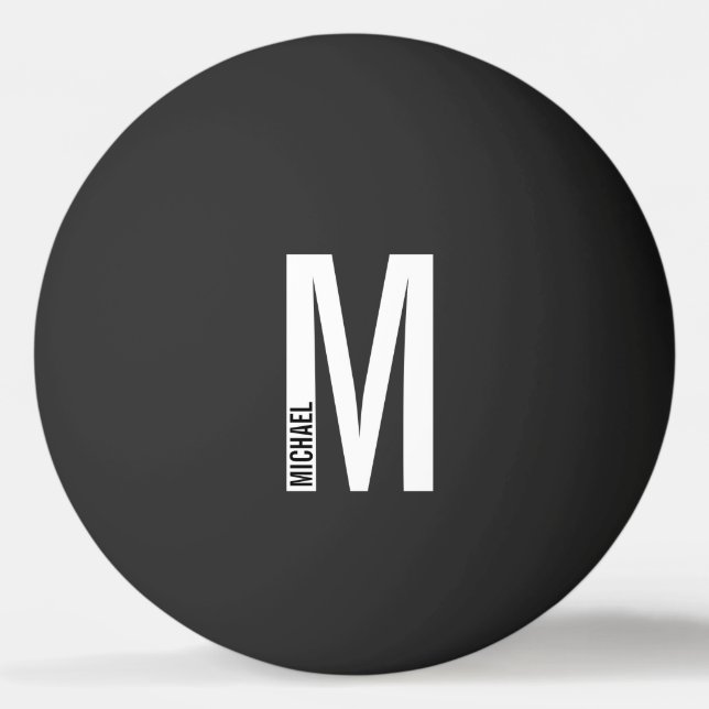 Modern Personalised Bold Monogram and Name Ping Pong Ball (Front)