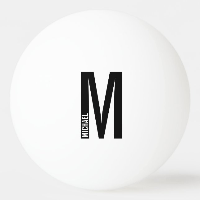 Modern Personalised Bold Monogram and Name Ping Pong Ball (Front)