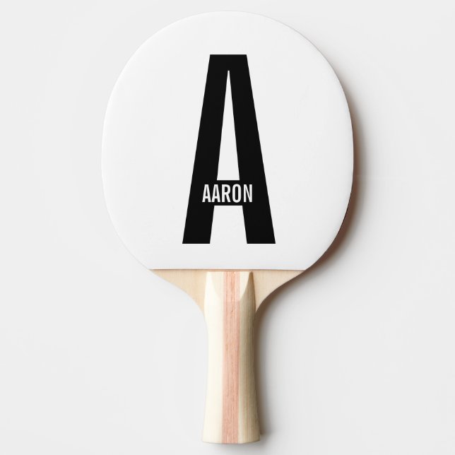 Modern Personalised Bold Monogram and Name Ping Pong Paddle (Front)
