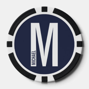 Modern Personalised Bold Monogram and Name Poker Chips