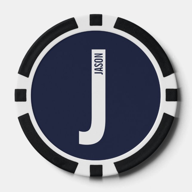 Modern Personalised Bold Monogram and Name Poker Chips (Front)