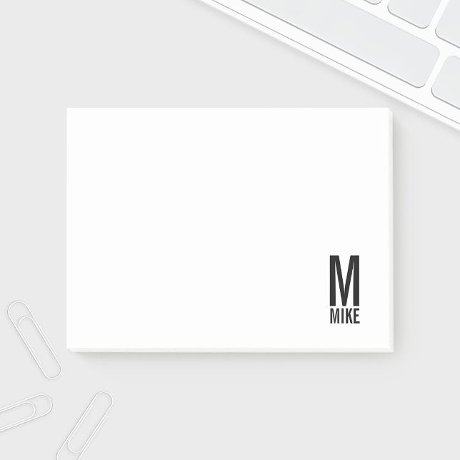 Modern Personalised Bold Monogram and Name Post-it Notes (Creator Uploaded)