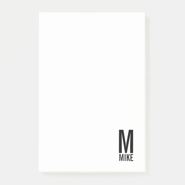 Modern Personalised Bold Monogram and Name Post-it Notes (Front)