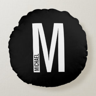 Modern Personalised Bold Monogram and Name Round Cushion