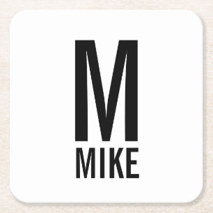 Modern Personalised Bold Monogram and Name Square Paper Coaster
