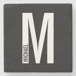 Modern Personalised Bold Monogram and Name Stone Coaster