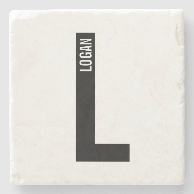 Modern Personalised Bold Monogram and Name Stone Coaster (Front)