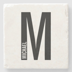 Modern Personalised Bold Monogram and Name Stone Coaster