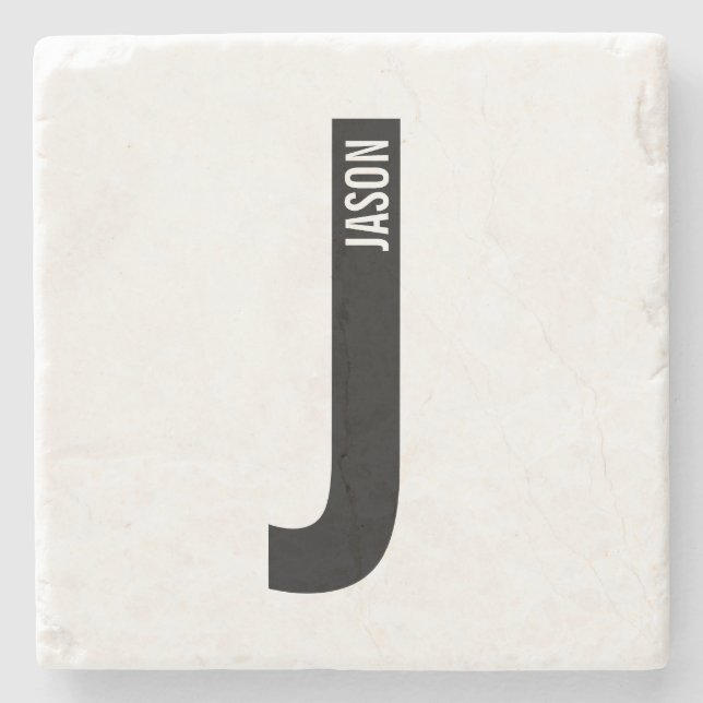Modern Personalised Bold Monogram and Name Stone Coaster (Front)
