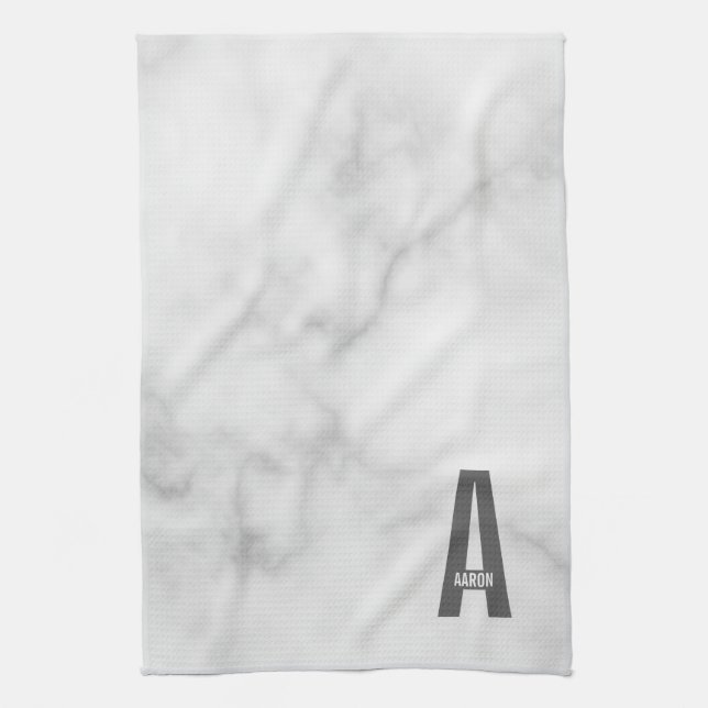 Modern Personalised Bold Monogram and Name Tea Towel (Vertical)