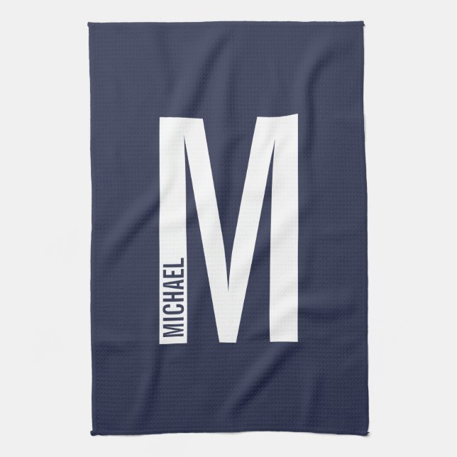 Modern Personalised Bold Monogram and Name Tea Towel (Vertical)