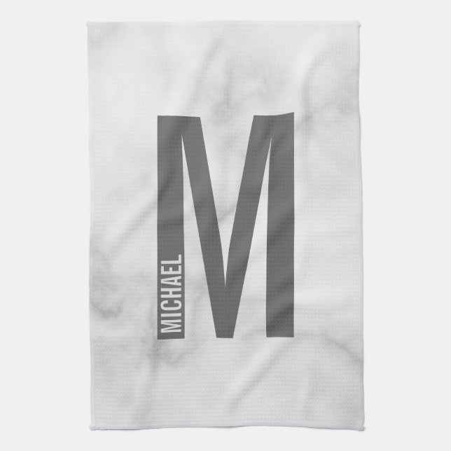Modern Personalised Bold Monogram and Name Tea Towel (Vertical)