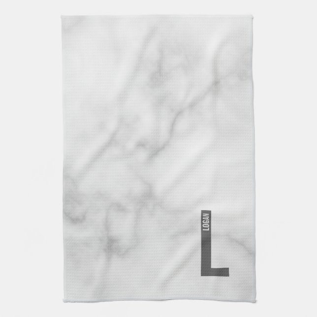 Modern Personalised Bold Monogram and Name Tea Towel (Vertical)
