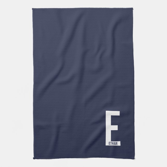 Modern Personalised Bold Monogram and Name Tea Towel (Vertical)