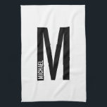 Modern Personalised Bold Monogram and Name Tea Towel<br><div class="desc">Modern Monogram Design featuring personalised monogram letter "M" and name in modern bold sans serif font style.</div>