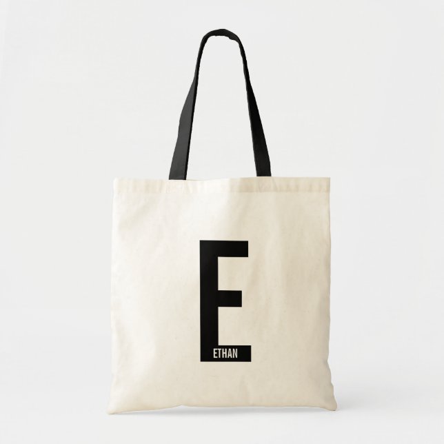 Modern Personalised Bold Monogram and Name Tote Bag (Front)