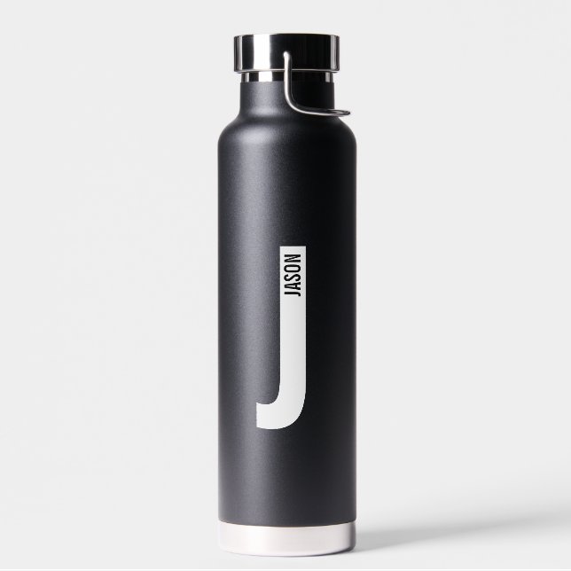 Modern Personalised Bold Monogram and Name Water Bottle (Left)