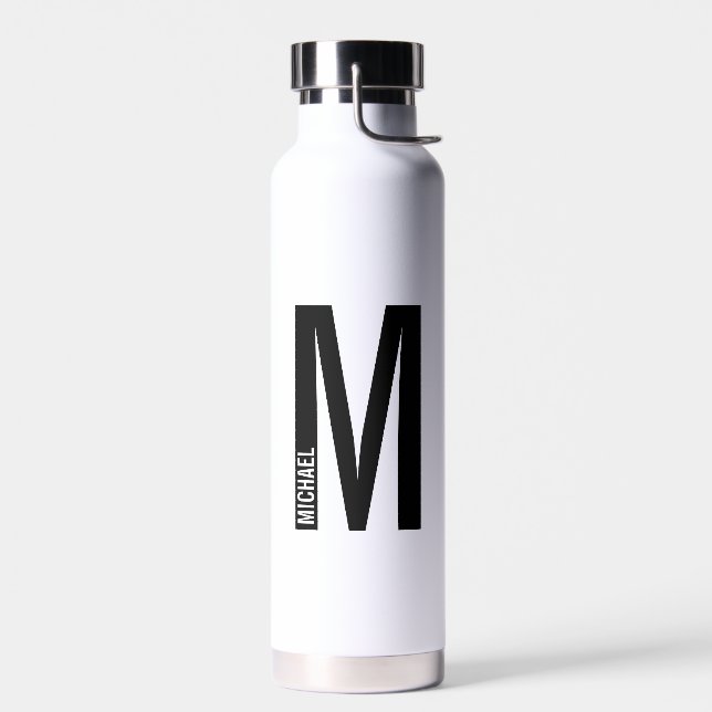 Modern Personalised Bold Monogram and Name Water Bottle (Left)
