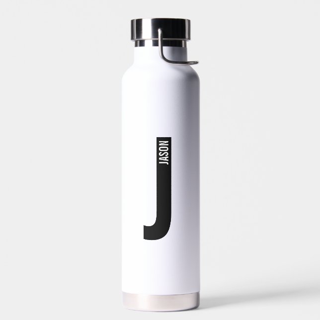 Modern Personalised Bold Monogram and Name Water Bottle (Left)