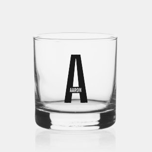 Modern Personalised Bold Monogram and Name Whiskey Glass