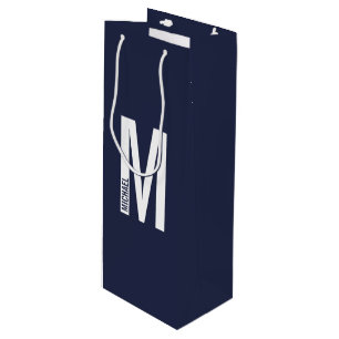 Modern Personalised Bold Monogram and Name Wine Gift Bag