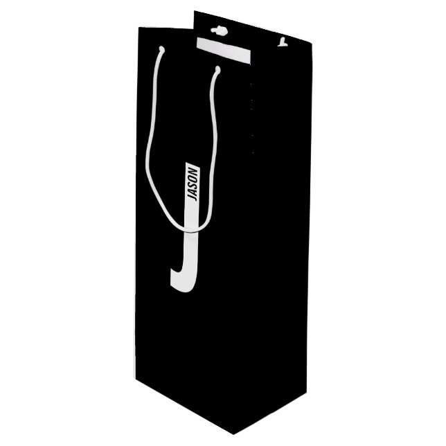 Modern Personalised Bold Monogram and Name Wine Gift Bag (Front Angled)