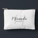 Modern Personalised Bridesmaid Monogram Name Accessory Pouch<br><div class="desc">Add a personal touch to your wedding with personalised bridesmaid gift. This design features personalised bridesmaid's name in grey modern script font style and monogram in light grey modern script font style as background with title in grey modern sans serif font style on white background. Also perfect for maid of...</div>