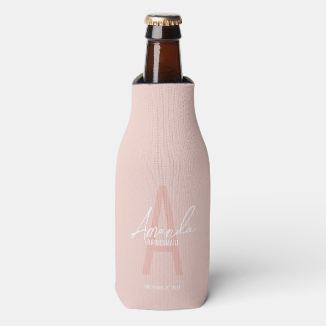 Modern Personalised Bridesmaid's Monogram and Name Bottle Cooler (Bottle Front)