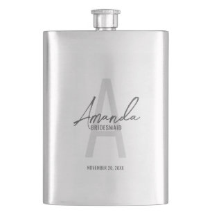 Modern Personalised Bridesmaid's Monogram and Name Hip Flask