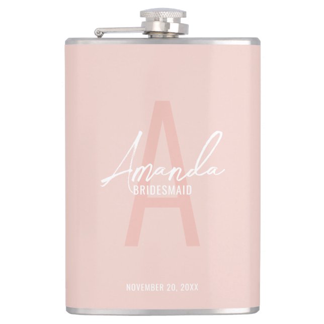Modern Personalised Bridesmaid's Monogram and Name Hip Flask (Front)