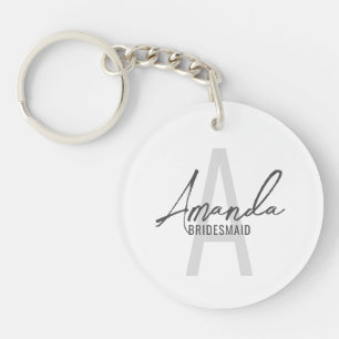 Modern Personalised Bridesmaid's Monogram and Name Key Ring