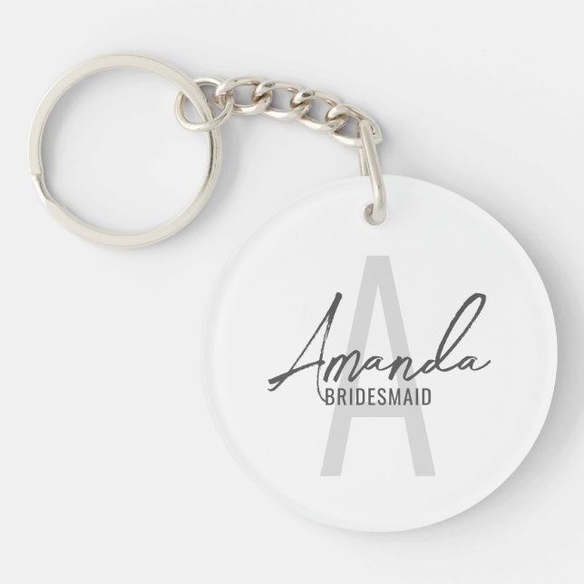Modern Personalised Bridesmaid's Monogram and Name Key Ring (Front)