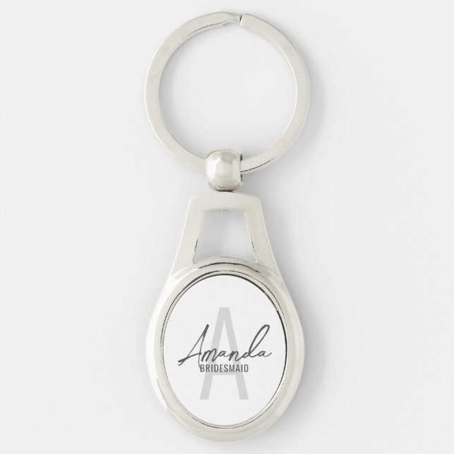 Modern Personalised Bridesmaid's Monogram and Name Key Ring (Front)