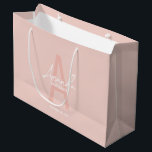 Modern Personalised Bridesmaid's Monogram and Name Large Gift Bag<br><div class="desc">Modern Personalised Bridesmaid's Monogram and Name Gifts This design features personalised bridesmaid's name in white modern handwriting script font style and monogram in blush pink modern sans serif font style as background, with wedding details in white modern sans serif font style, on blush pink background. Also perfect for maid of...</div>