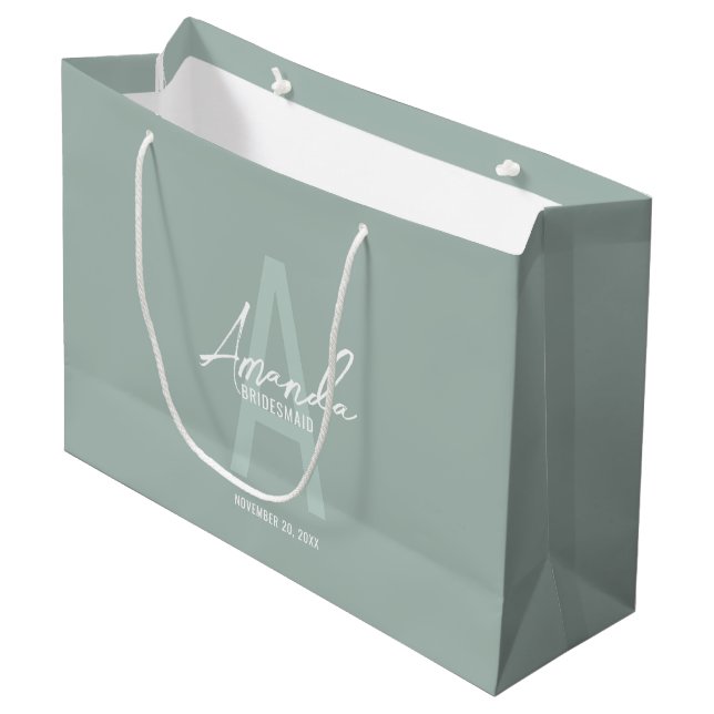 Modern Personalised Bridesmaid's Monogram and Name Large Gift Bag (Front Angled)