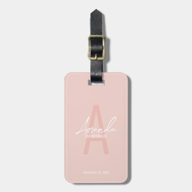 Modern Personalised Bridesmaid's Monogram and Name Luggage Tag (Front Vertical)