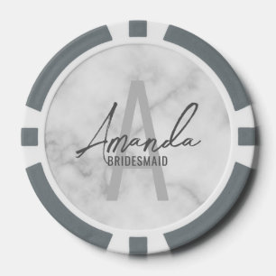 Modern Personalised Bridesmaid's Monogram and Name Poker Chips