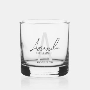 Modern Personalised Bridesmaid's Monogram and Name Whiskey Glass
