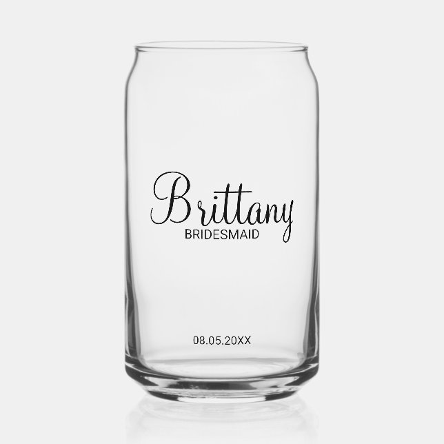 Modern Personalised Bridesmaids Name Can Glass (Front)