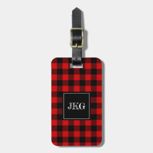 Modern Personalised Buffalo Plaid Check Luggage Tag
