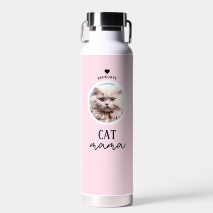 Modern Personalised Cat Mama Custom Photo Name Water Bottle