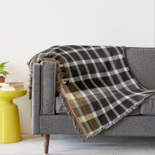 Modern Personalised Chequered Pattern Black White  Throw Blanket