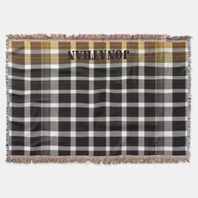 Modern Personalised Chequered Pattern Black White  Throw Blanket (Front)