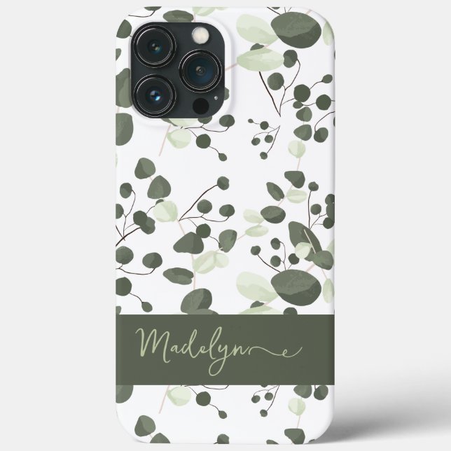 Modern Personalised Chic green Eucalyptus pattern Case-Mate iPhone Case (Back)