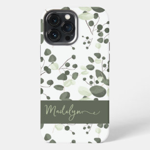 Modern Personalised Chic green Eucalyptus pattern iPhone 13 Pro Max Case