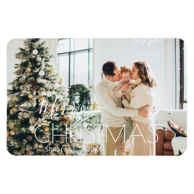 Modern Personalised Christmas Holiday Family Magnet (Horizontal)