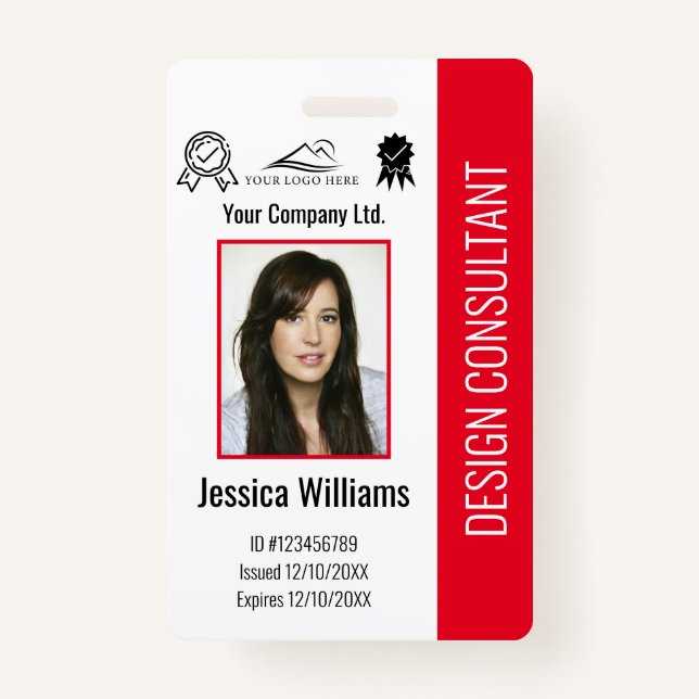 Modern Personalised Corporate Employee Red ID ID Badge (Front)